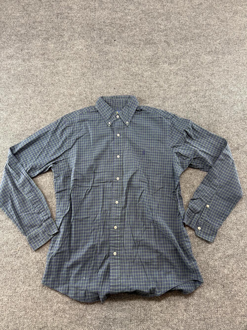 Ralph Lauren Shirt Mens Medium Blue Green Check Long Sleeve Flannel Button Up